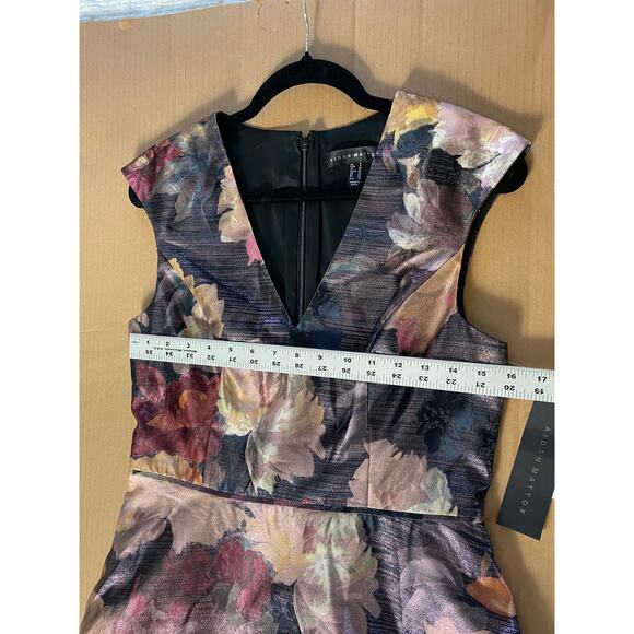 NWT AIDAN MATTOX DRESS FLORAL BLACK PINK FIT FLARE SHORT COCKTAIL METALLIC PINK - Picture 13 of 15